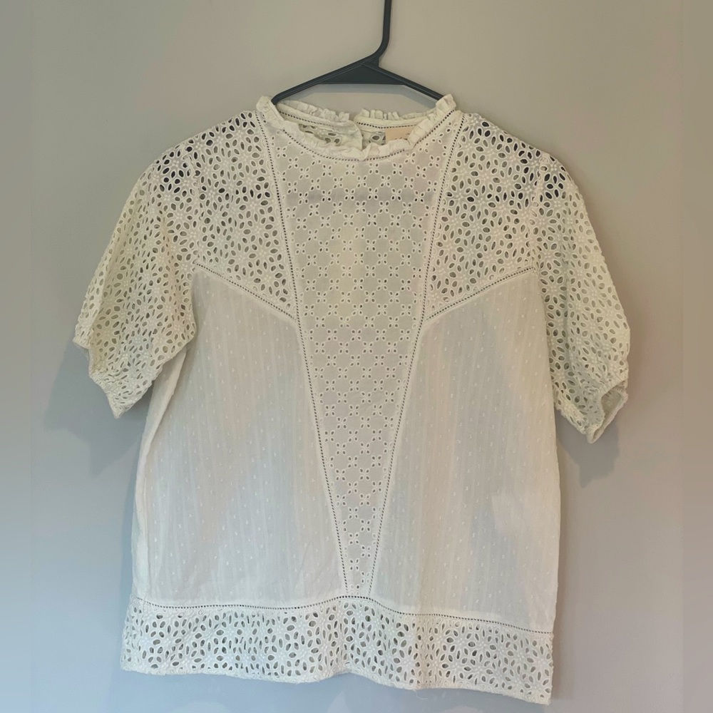 Sezane White Lace Cotton Blouse Size 36